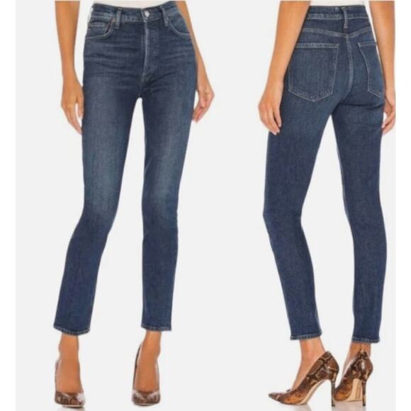 NWT Agolde Nico High Rise Skinny Jeans Button Fly Women's Blue Size 23 - Picture 1 of 6